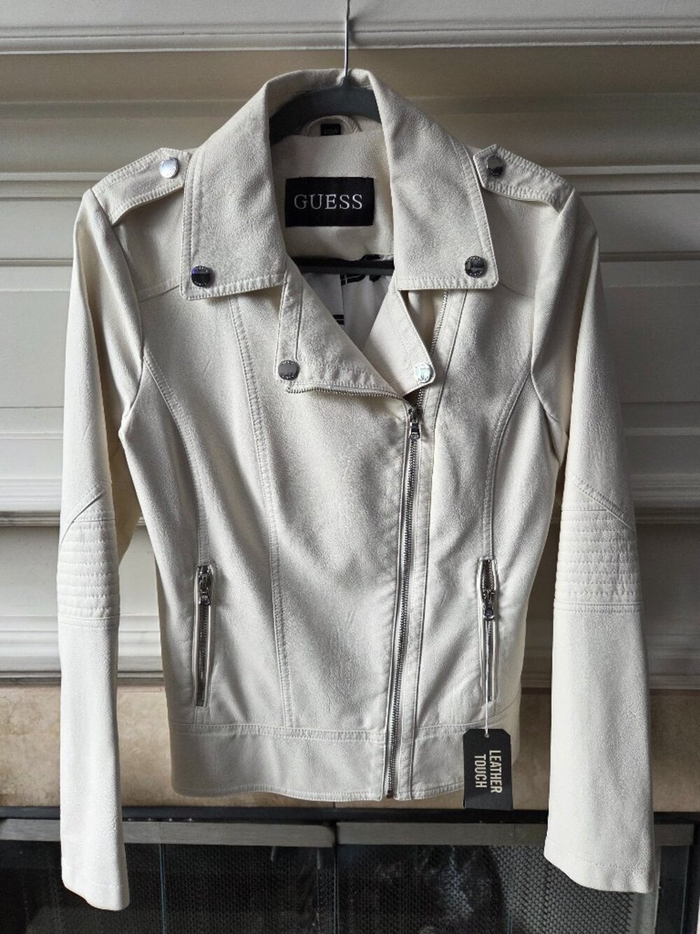 GUESS White Leather Moto Jacket Size S
